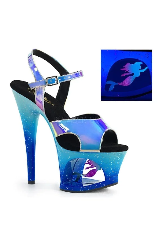 Women's Strappy Heeled Sandals with Ankle Strap in Nude for a Chic and Versatile Look MOON-711MER Platform Sandal | Blue Vinyl