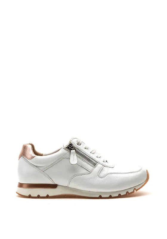 Caprice Leather Zip Metallic Trim Trainers, White