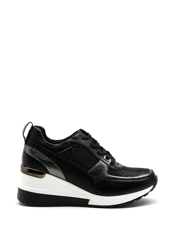Zen Collection High Wedge Shimmer Detail Trainer, Black