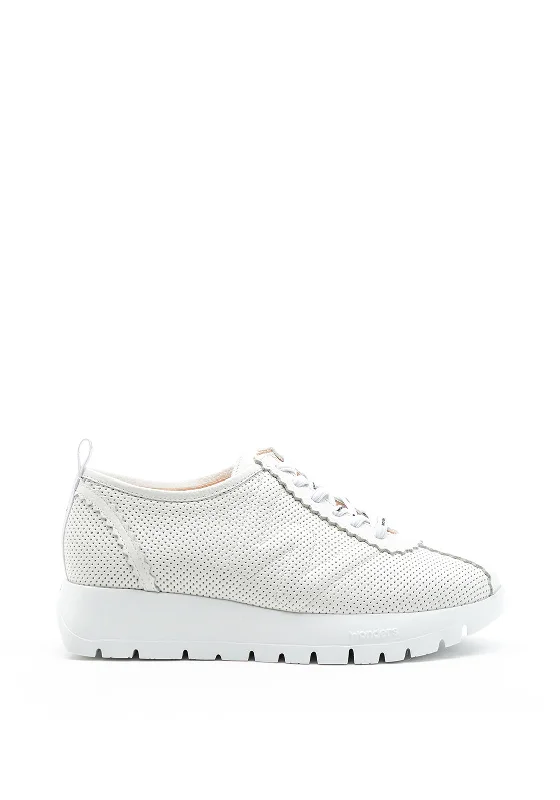 Wonders Perforated Leather Lace Up Platform Trainer, Off White