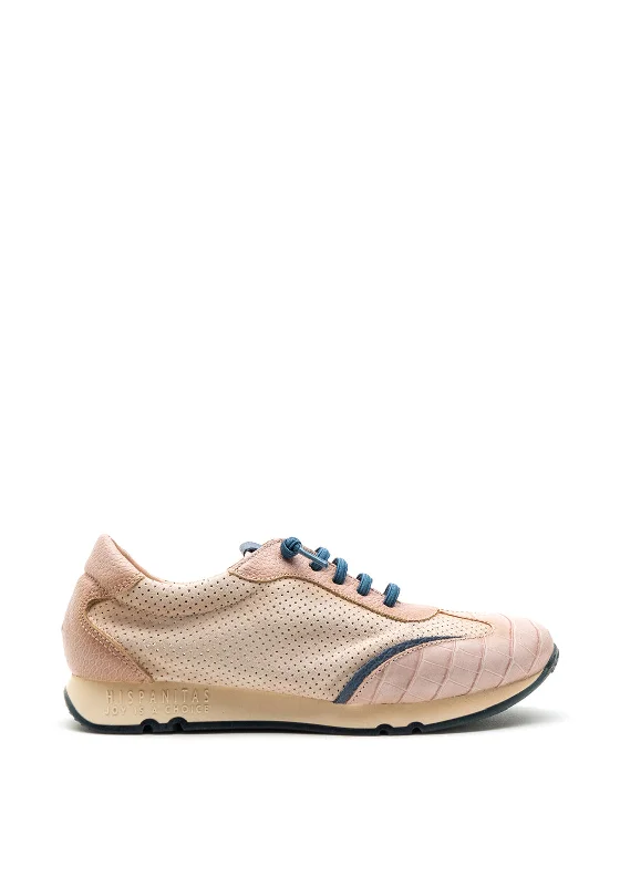 Hispanitas Reptile Print Leather & Suede Mix Trainers, Nude Multi