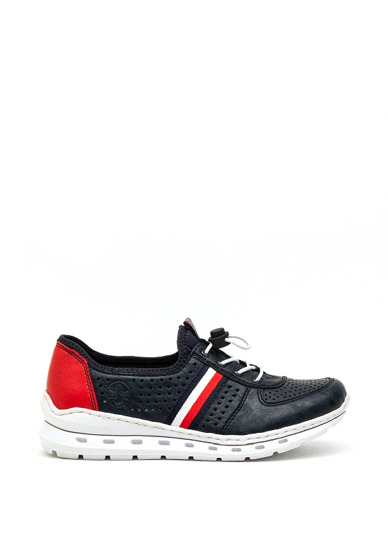 Rieker Womens Faux Leather Slip on Comfort Trainers, Navy