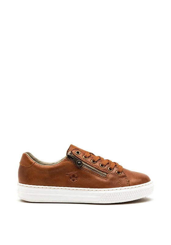 Rieker Womens Leather Memosoft Zip Trainers, Tan