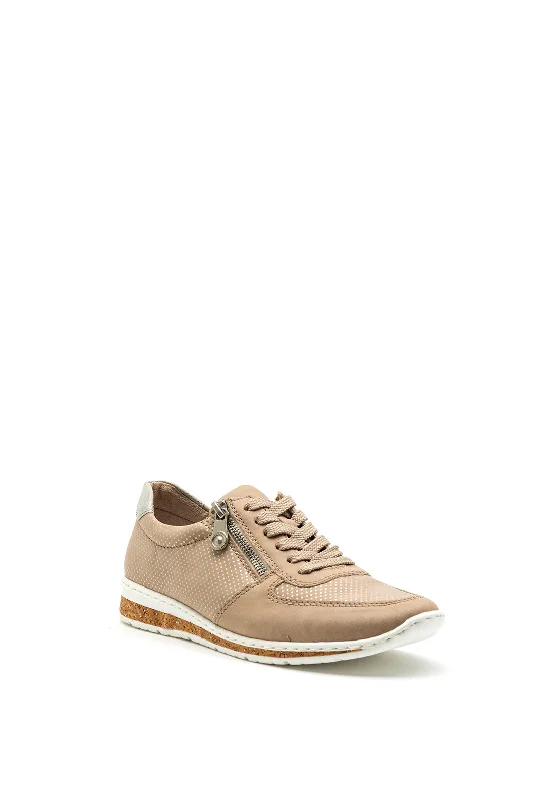 Rieker Womens Side Zip Trainer, Beige