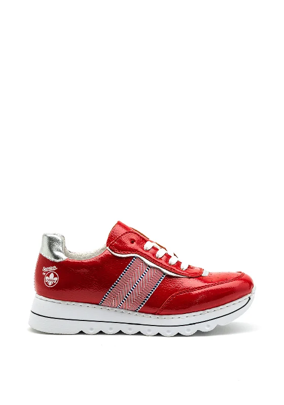Rieker Womens Patent Retro Trainer, Red