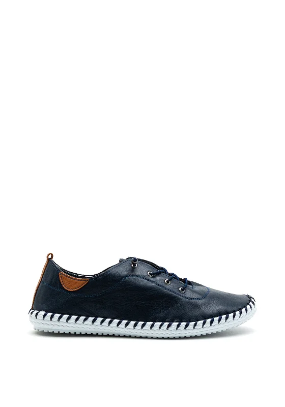 Lunar St Ives Leather Elasticated Stitch Trim Shoes, Navy
