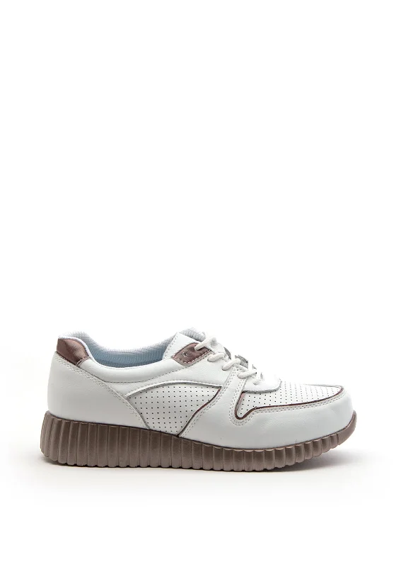 Patrizio Como Marettimo Metallic Ribbed Chunky Sole Trainer, White & Bronze