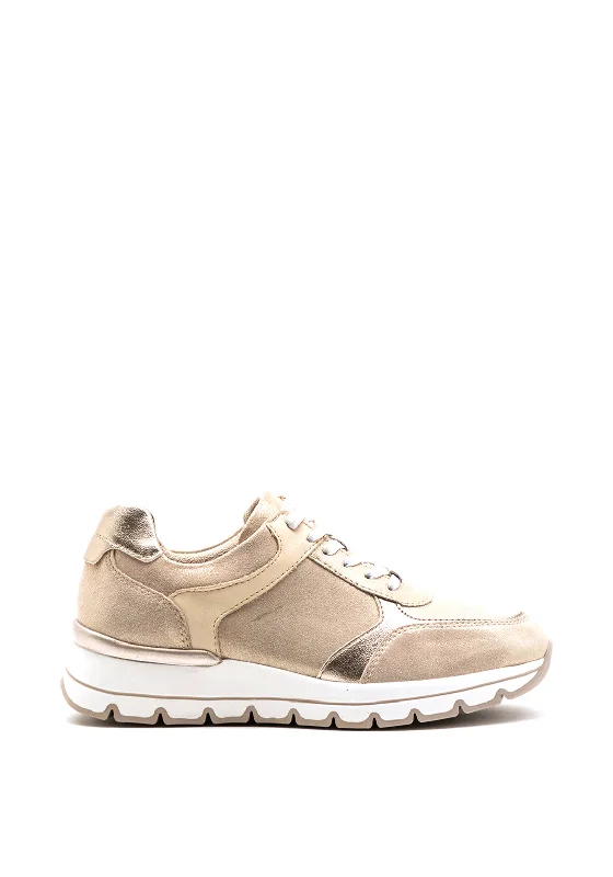 Tamaris Nubuck Leather Shimmer Wedge Trainers, Gold