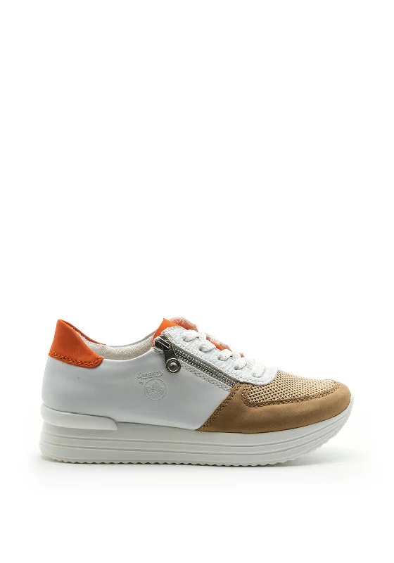 Rieker Womens Faux Leather Zip Trainers, White
