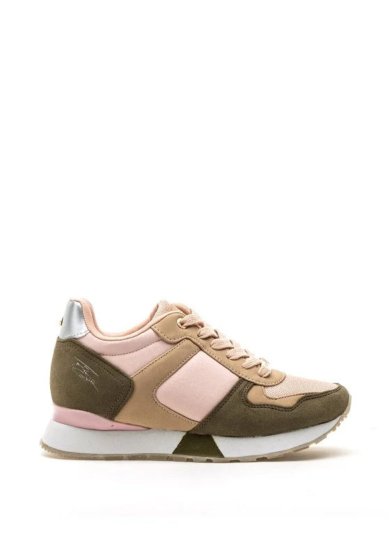 Tommy Bowe Jenkins Colour Block Wedged Trainers, Pink and Khaki