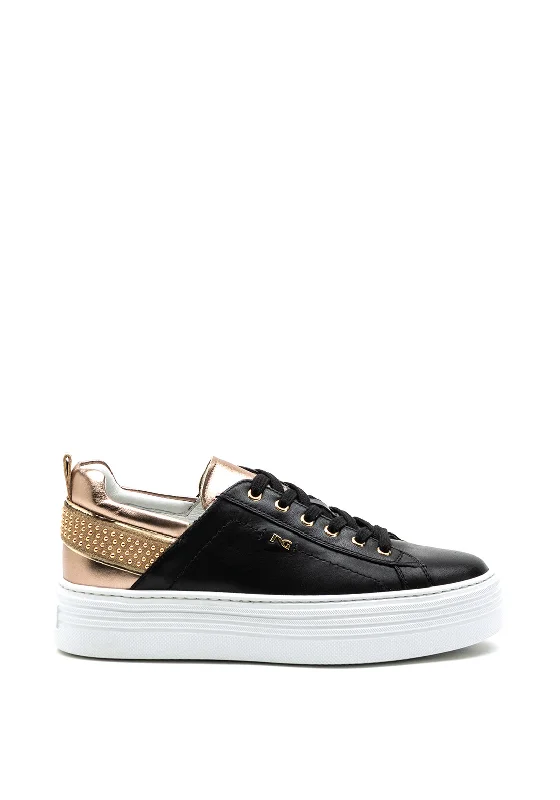 Nero Giardini Leather Stud Embellished Platform Trainers, Black