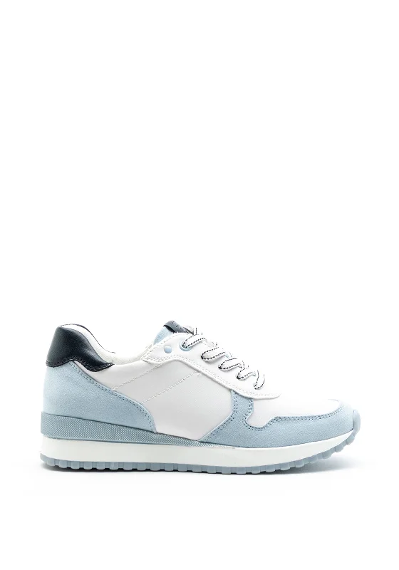 Marco Tozzi Lace Up Faux Leather Trainers, Baby Blue Multi
