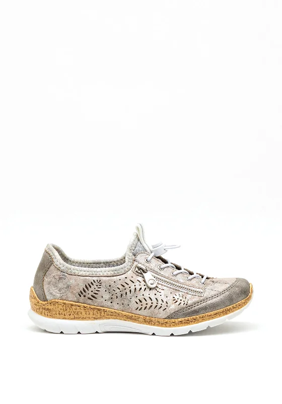 Rieker Womens Metallic Slip on Comfort Trainers, Taupe