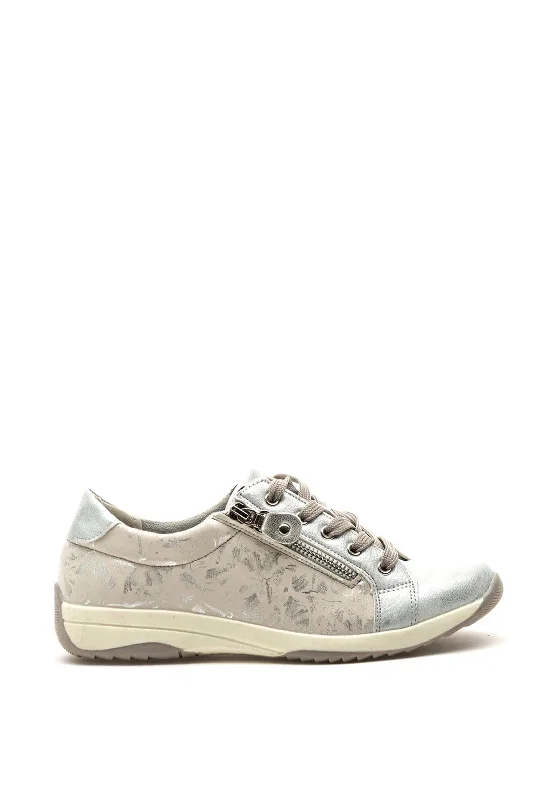 Millie & Co Metallic Flower Zip Trainers, Silver