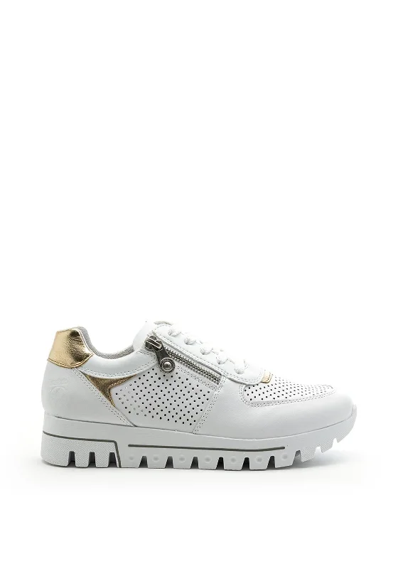Rieker Womens Perforated Leather Chunky Trainer, White