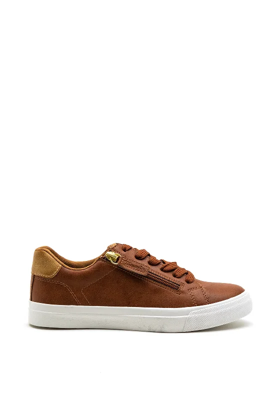 Tamaris Faux Leather Side Zip Trainer, Tan