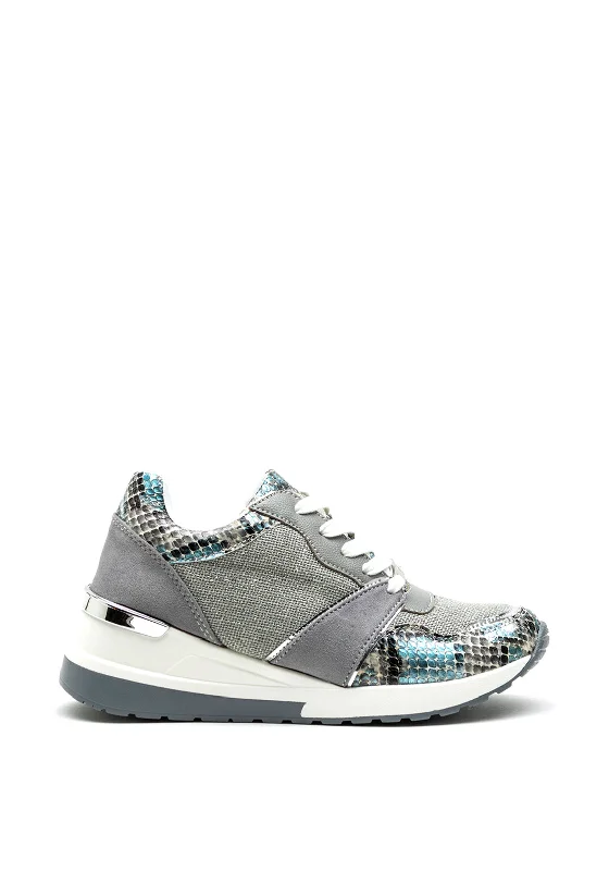 Menbur Metallic & Snake Print Wedge Trainer, Grey Multi