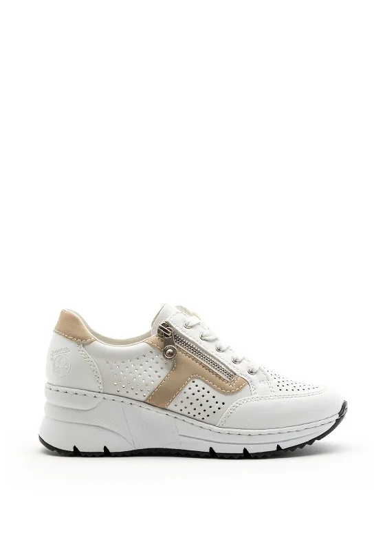 Rieker Womens Perforated Wedge Trainer, White