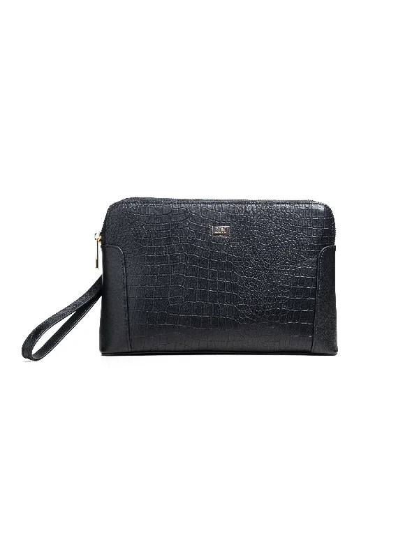 Women's mule - style fashion & dress shoes with a fur - trimmed collar for a winter - chic look Aurelio Clutch - Black Croco Leather Women's mule - style fashion & dress shoes with a fur - trimmed collar for a winter - chic look Aurelio Clutch - Black Croco Leather