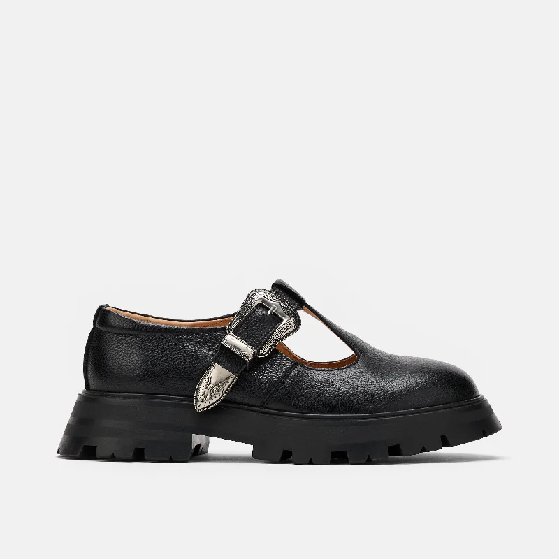 Women's strappy fashion & dress shoes with a multi - colored design for a statement piece Charli Black Leather Lug Mary Janes Women's strappy fashion & dress shoes with a multi - colored design for a statement piece Charli Black Leather Lug Mary Janes