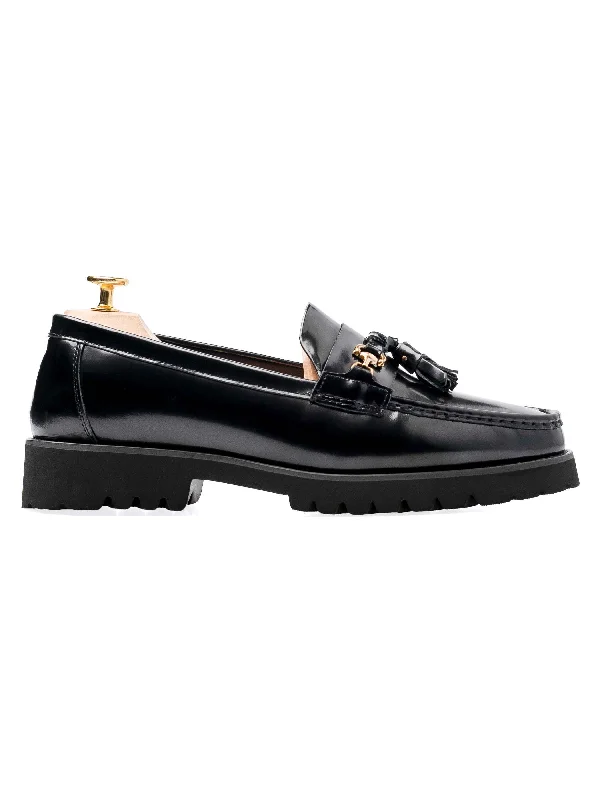 Women's metallic - finish fashion & dress shoes with a stiletto heel for a glamorous night out Tassel Moccasin Buckle Loafer - Black Patent Leather (Eva Combat) Women's metallic - finish fashion & dress shoes with a stiletto heel for a glamorous night out Tassel Moccasin Buckle Loafer - Black Patent Leather (Eva Combat)