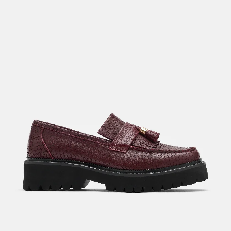 Women's high - heeled patent leather fashion & dress shoes with rhinestones Ms. Journey Burgundy Crocskin Leather Lug Tassel Loafer Women's high - heeled patent leather fashion & dress shoes with rhinestones Ms. Journey Burgundy Crocskin Leather Lug Tassel Loafer