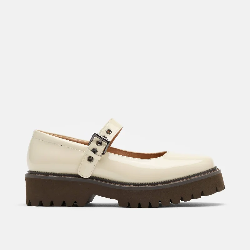 Women's strappy fashion & dress shoes with a woven leather design for a high - end look Lyla Cream Patent Leather Mary Janes Women's strappy fashion & dress shoes with a woven leather design for a high - end look Lyla Cream Patent Leather Mary Janes