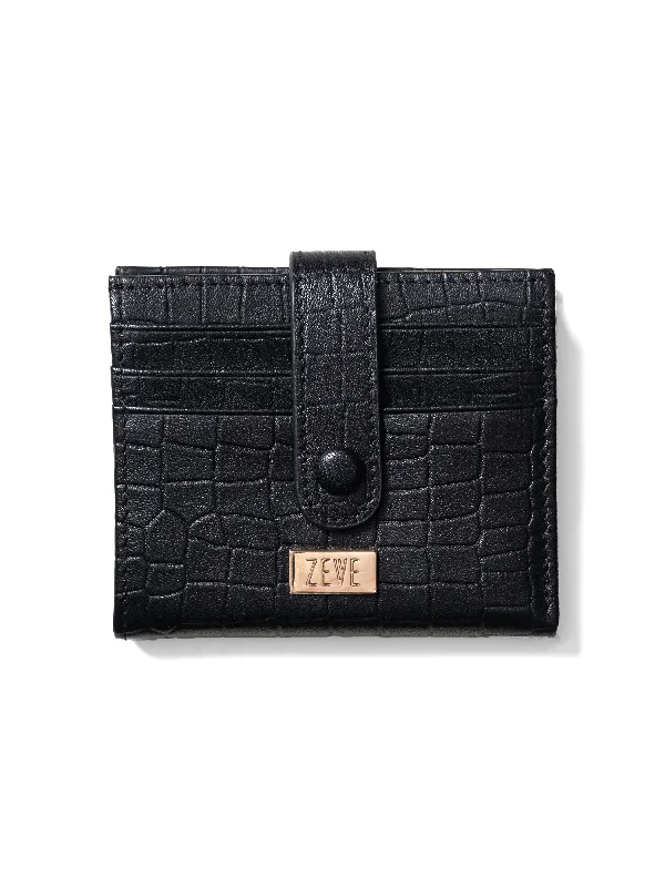 Women's peep - toe fashion & dress shoes with a rhinestone - encrusted vamp for a sparkly look Zeve Snap-Closure Card Holder - Black Croco Leather Women's peep - toe fashion & dress shoes with a rhinestone - encrusted vamp for a sparkly look Zeve Snap-Closure Card Holder - Black Croco Leather