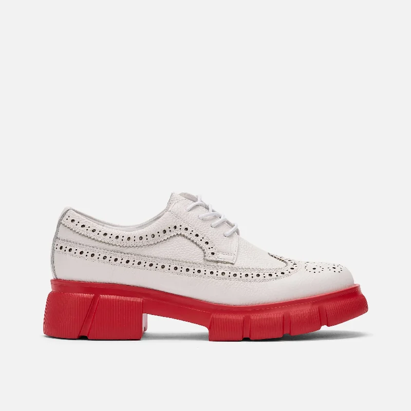 Women's satin - lined fashion & dress shoes with a low - heel for a comfortable yet stylish option Ms. Alexander White/Red Leather Lug Wingtip Derby Women's satin - lined fashion & dress shoes with a low - heel for a comfortable yet stylish option Ms. Alexander White/Red Leather Lug Wingtip Derby