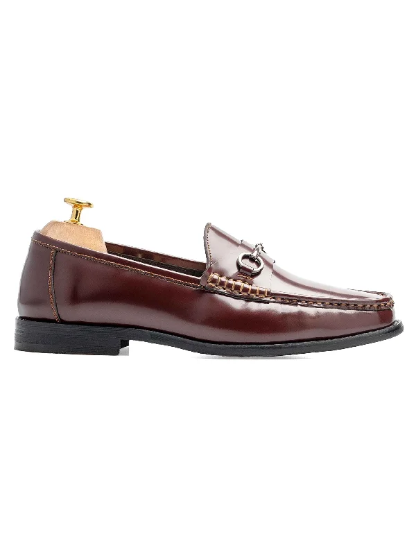 Women's wedge - heel fashion & dress shoes with a woven upper for a beach - to - dinner style Horsebit Moccasin Loafer - Brown Polished Leather Women's wedge - heel fashion & dress shoes with a woven upper for a beach - to - dinner style Horsebit Moccasin Loafer - Brown Polished Leather
