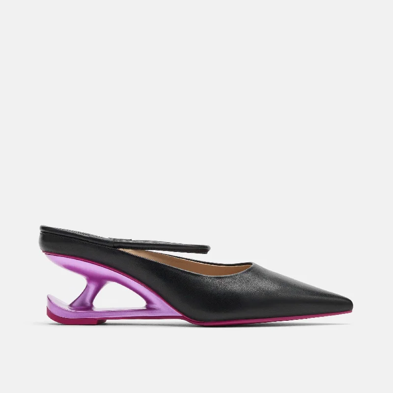 Women's backless fashion & dress shoes with a block - heel for a trendy and comfortable option Sophia Black/Magenta Leather Strap Pumps Women's backless fashion & dress shoes with a block - heel for a trendy and comfortable option Sophia Black/Magenta Leather Strap Pumps