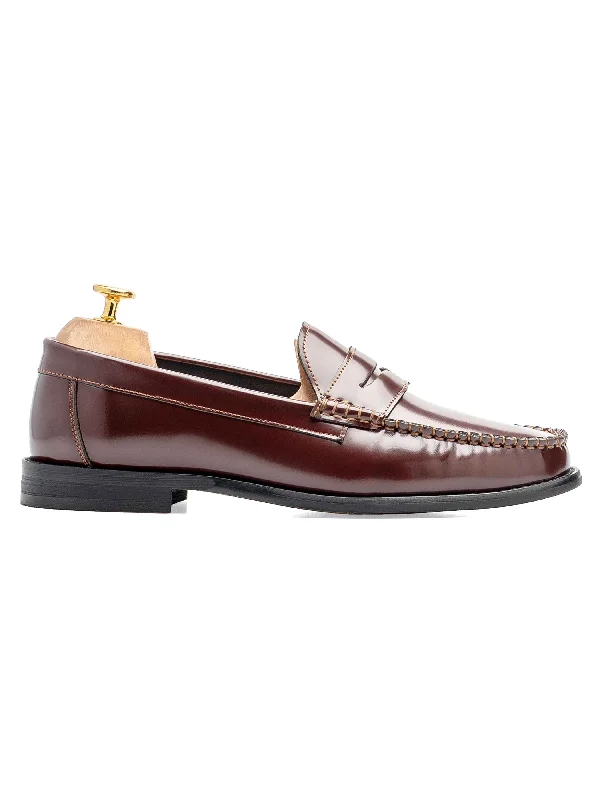 Women's platform - sole fashion & dress shoes with a chunky heel and a platform for added height Penny Loafer - Brown Polished Leather Women's platform - sole fashion & dress shoes with a chunky heel and a platform for added height Penny Loafer - Brown Polished Leather
