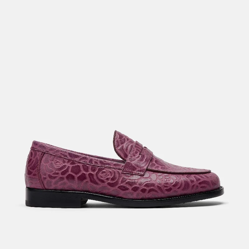 Women's strappy fashion & dress shoes with a multi - colored design for a statement piece Ms. Calum Grape Floral Leather Penny Loafers Women's strappy fashion & dress shoes with a multi - colored design for a statement piece Ms. Calum Grape Floral Leather Penny Loafers
