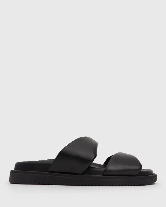 Plus Size Women's Wide - Width Platform Sandals in Black for Added Comfort and HeightABBEY Twist Strap Footbed Slides