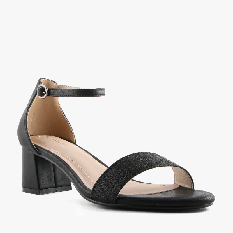 Women's Strappy Gladiator Sandals with Buckle Closures in Tan for a Boho LookADOOR BLACK GLITTER