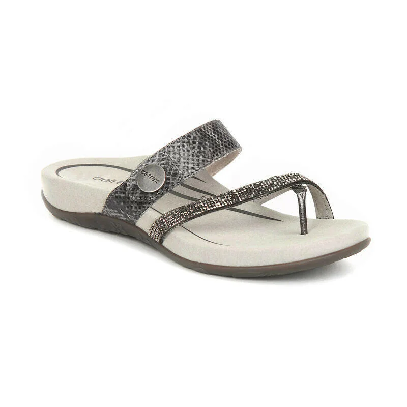 Women's Leather - Strapped Sandals with a Braided Detail in Brown for a Rustic AppealAetrex Izzy Sparkle Women's Sandals - Pewter