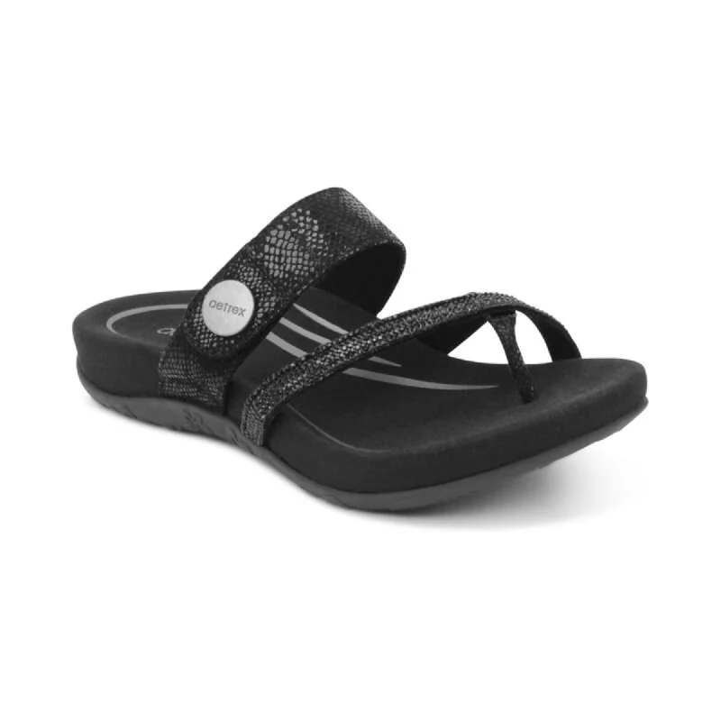 Elastic - Strap Women's Sandals with a Padded Toe in Teal for Easy On - and - OffAetrex Izzy Sparkle Women's Sandals - Black
