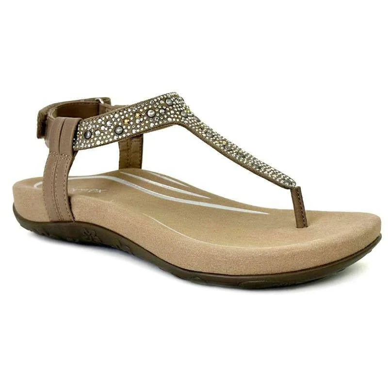 Elastic - Strap Women's Sandals with a Padded Toe in Teal for Easy On - and - OffAetrex Marni - Taupe