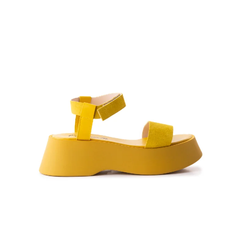 Women's Cork - Soled Espadrille Sandals with a Rope - Trimmed Upper in Navy for a Summer VibeAguo Yellow Leather