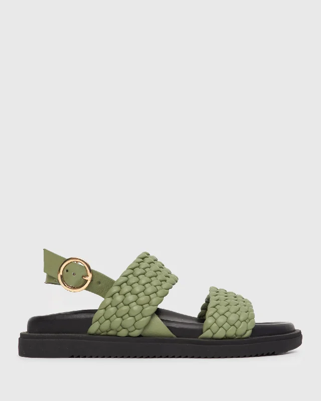 Women's Sandals with a Glitter - Coated Strap in Gold for a Sparkly Summer OutfitALLEGRA Leather Plaited Footbed Sandals