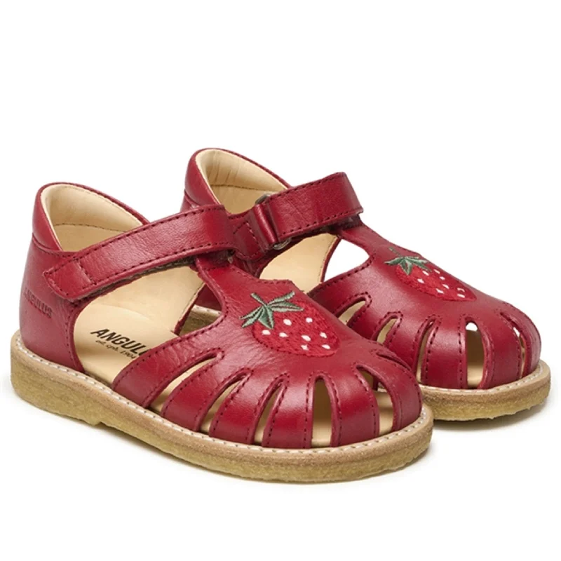 Shock - Absorbing Women's Sandals with a Soft Insole in Black for Active LifestylesAngulus Sandal w. Strawberry and Velcro Red