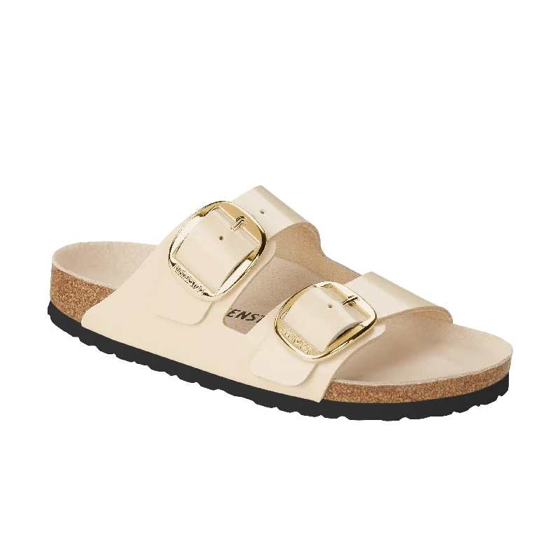 Sustainable Women's Recycled Material Sandals in Beige for Eco - Conscious ShoppersArizona Big Buckle High Shine Ecru Natural Leather Patent