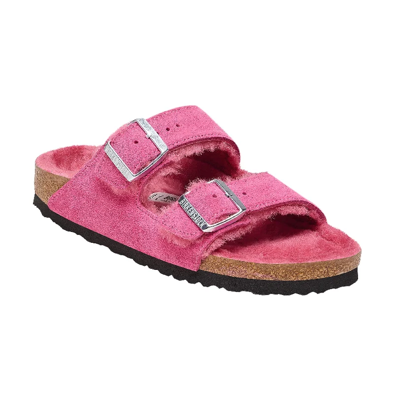 Elastic - Strap Women's Sandals with a Padded Toe in Teal for Easy On - and - OffArizona Shearling Fuchsia Tulip Suede Leather/Shearling