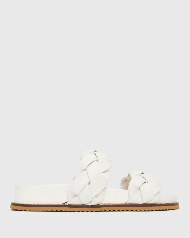Sustainable Women's Recycled Material Sandals in Beige for Eco - Conscious ShoppersARUBA Leather Braided Upper Slides