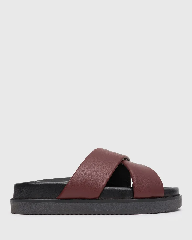 Child - Friendly Women's Sandals with a Secure Buckle in Purple for Moms on the GoBERMUDA Leather Crossover Slide Sandals