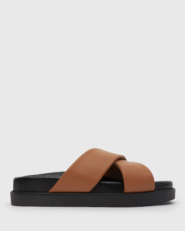 Plus Size Women's Wide - Width Platform Sandals in Black for Added Comfort and HeightPRE-ORDER BERMUDA Leather Crossover Slide Sandals