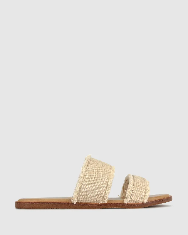 Women's Flat Slide Sandals with a Memory Foam Insole in White for All - Day ComfortMIRAGE Linen Slides