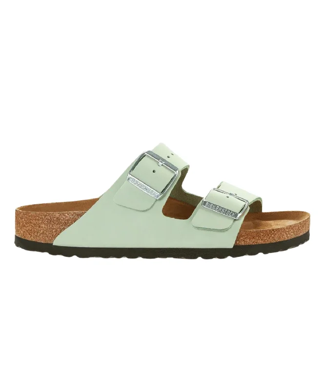 Women's Ankle - Strap Sandals with a Block Heel in Red for a Sophisticated StyleBirkenstock Arizona Nubuck Leather Matcha Soft Footbed Sandals