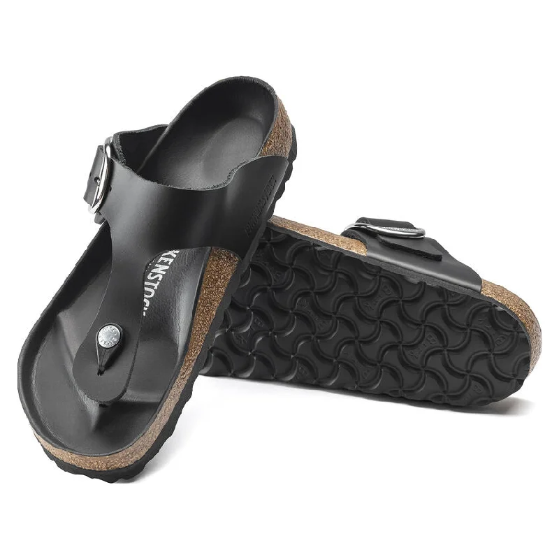 Women's Flat Slide Sandals with a Memory Foam Insole in White for All - Day ComfortBirkenstock - Gizeh Big Buckle Black