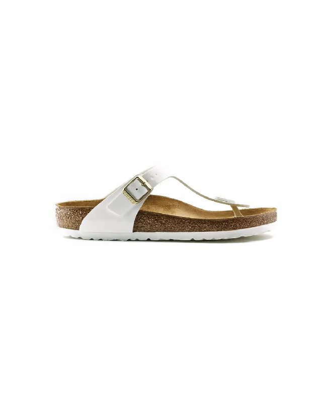 Women's Sandals with a Floral - Printed Upper in Pink for a Feminine Spring LookBirkenstock Gizeh Birko-Flor White Patent Sandals